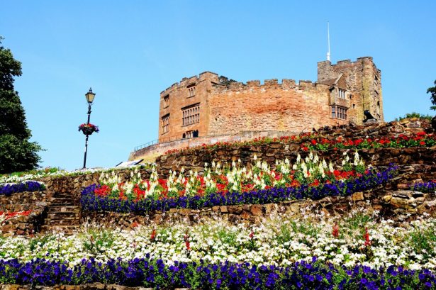 View of the castle gardens and Norman castle, Tamworth, Staffordshire, England, UK, Western Europe.